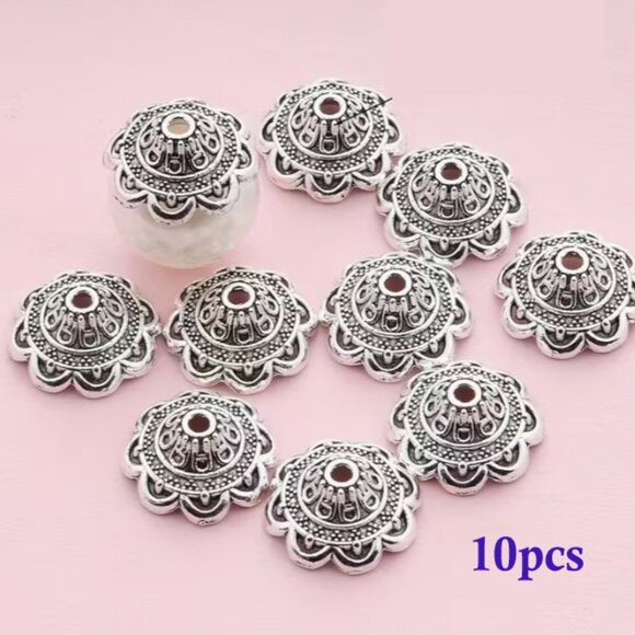 Large Tibetan-Style Floral Spacer Beads - Zinc Alloy  10 Spacers - Picture 2 of 3